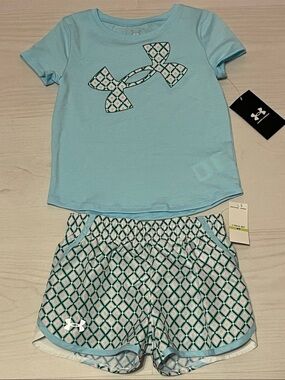 Under Armour Girls Light Blue Top & Patterned Shorts Set